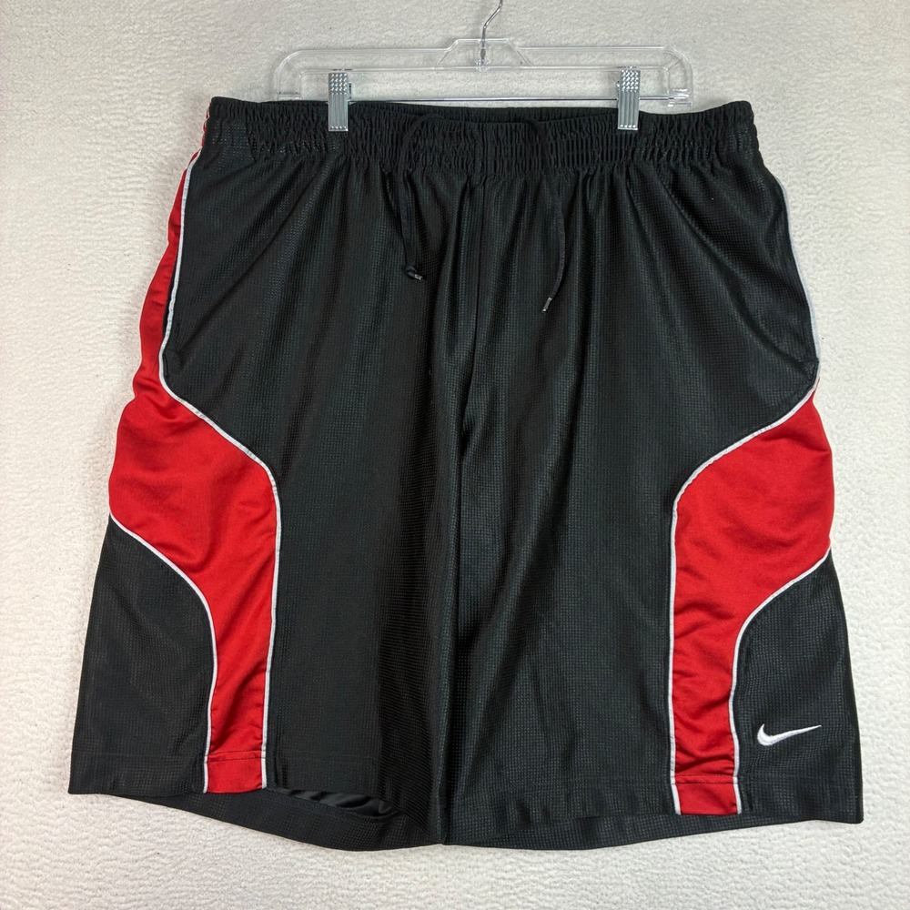 Y2K Nike Baggy Basketball Shorts Men XL Red Black Mesh Silky Dazzle Drawstring